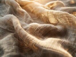 Close-Up Linen Fabric, Detailed Fiber Texture photo