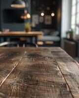 Empty Wooden Table in Living Room Close-Up mockup photo