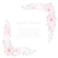 Watercolor Floral Square Frame Isolated On A White Background. vector