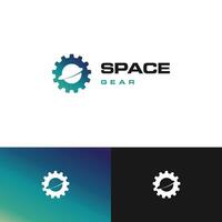 Gear planet saturn engineering space logo design concept vector