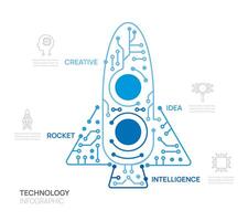 Infographic Rocket Circuit board technology template. 4 step design, digital marketing data, presentation infographics. vector