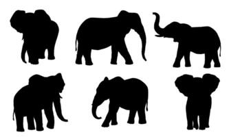 Elephant silhouette set isolated on white background. vector