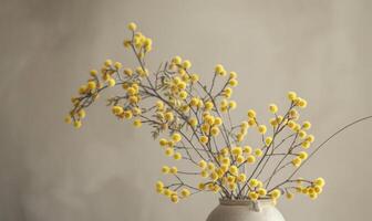 A detailed shot of Mimosa stems arranged in a vase photo