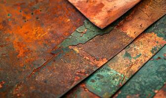 abstract background with rusted copper sheets photo