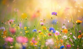 Closeup view of colorful wildflowers, soft focus photo