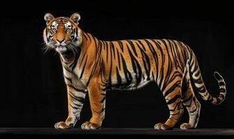 A Malayan tiger on black background photo