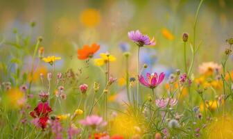 Closeup view of colorful wildflowers, soft focus photo