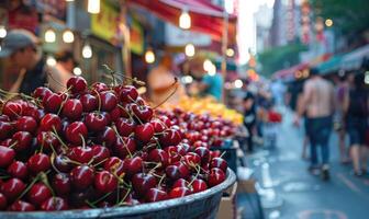 de cerca ver de q.e.p.d cerezas de venta en ciudad mercado foto