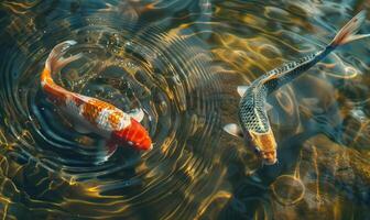 un par de koi pescado en el estanque, de cerca foto