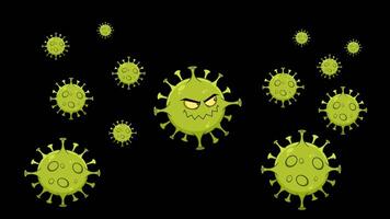 arrabbiato coronavirus cartone animato personaggio di patogenicità batteri. 4k animazione video