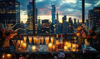 A stylish cocktail bar setup at a rooftop party photo