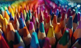 An overhead shot of colored pencils arranged in a pattern, abstract background with colored pencils photo