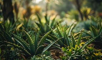 Aloe vera plants thriving in a botanical garden photo