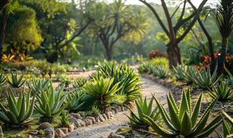 Aloe vera plants thriving in a botanical garden photo