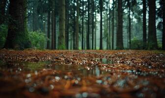 A serene woodland scene with a carpet of cedar needles photo