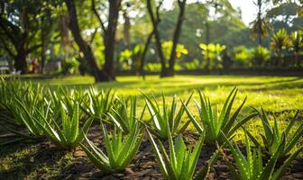 áloe vera plantas próspero en un botánico jardín foto