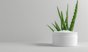 Close-up of a blank pump bottle mockup filled with aloe vera serum, beauty in nature, skin care and beauty photo