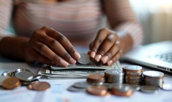 Close-up of a businesswoman's hands counting money photo