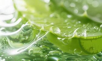 Close-up of aloe vera gel being extracted and blended with botanical oils and essences photo