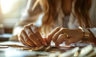 Close-up of a businesswoman's hands counting money photo