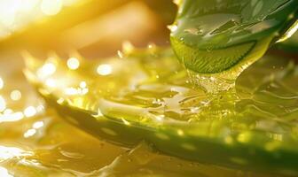 Close-up of cuted aloe vera leaf and water photo