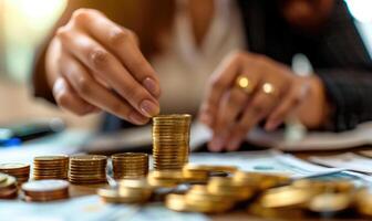 Close-up of a businesswoman's hands counting money photo