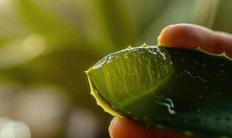 Close-up of cuted aloe vera leaf and water photo