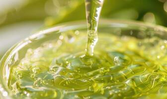 Close-up of aloe vera gel being extracted and blended with botanical oils and essences photo