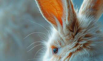 Close-up of a fluffy bunny's ears perked up photo