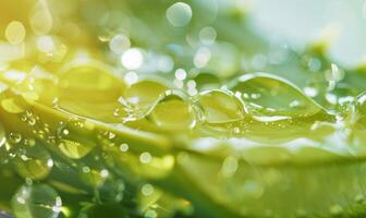 Close-up of aloe vera gel being extracted and blended with botanical oils and essences photo