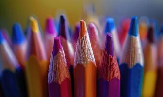 Close-up of a bunch of colored pencils, abstract background with colored pencils macro view photo