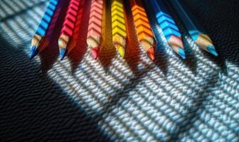 Colored pencils casting shadows on a textured surface photo