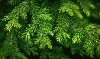 Close-up of cedar branches with vibrant green needles photo