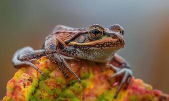 Close-up of Rana arvalis perched on a leaf photo