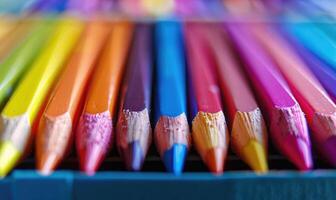 Close-up of a bunch of colored pencils, abstract background with colored pencils macro view photo