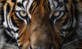 Close-up of a Siberian tiger's face under studio lights photo