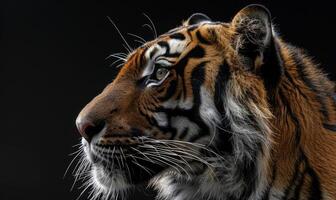de cerca de un siberiano de tigre cara debajo estudio luces foto