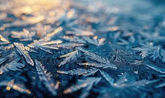 Close-up of icy patterns forming on the surface of a frozen lake photo