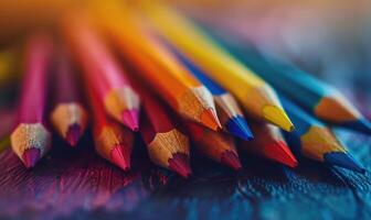 Colored pencils casting shadows on a textured surface photo