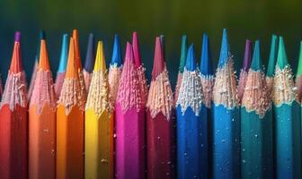 Colored pencils arranged neatly in a row photo