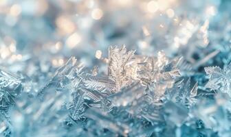 Close-up of intricate ice formations on the surface of a frozen lake photo