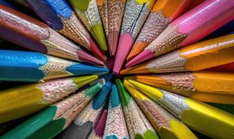Colored pencils arranged in a circular pattern photo