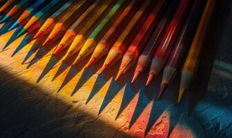 Colored pencils casting shadows on a textured surface photo