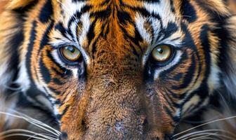 de cerca de un siberiano de tigre cara debajo estudio luces foto