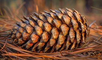 Close-up of a pine in dry pine needles photo