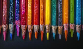 Colored pencils arranged neatly in a row photo