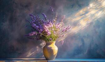 Violet wild flowers in vase photo