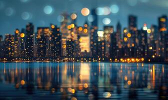 Bokeh lights creating an ethereal backdrop for a nighttime cityscape photo