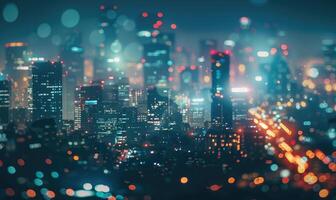 Bokeh lights creating an ethereal backdrop for a nighttime cityscape photo