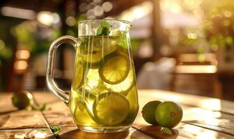Bergamot tea infusion in a clear glass pitcher photo